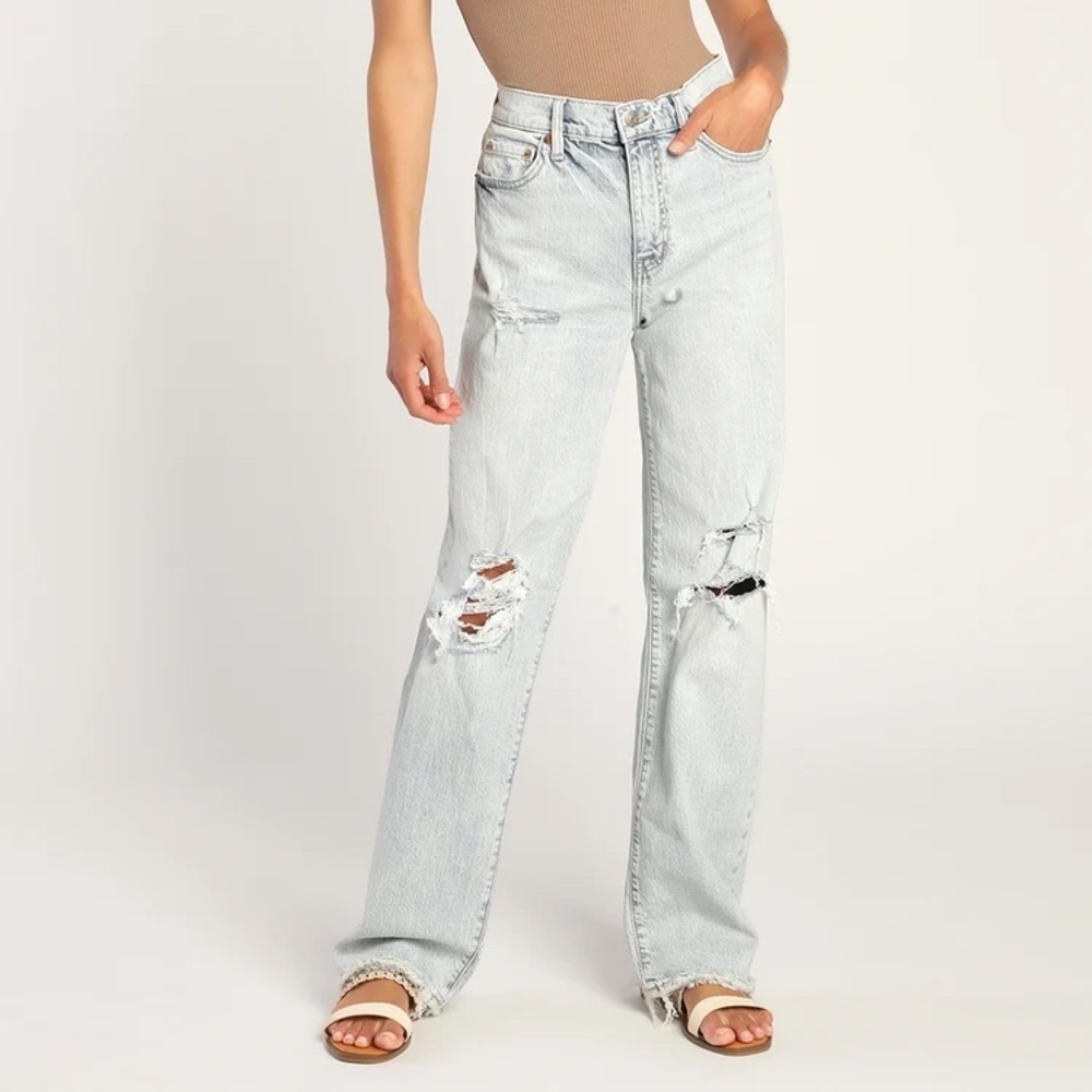 DAZE DENIM 1999 Light Wash Mid-Rise 90s Slouch-Fit Distressed Jeans